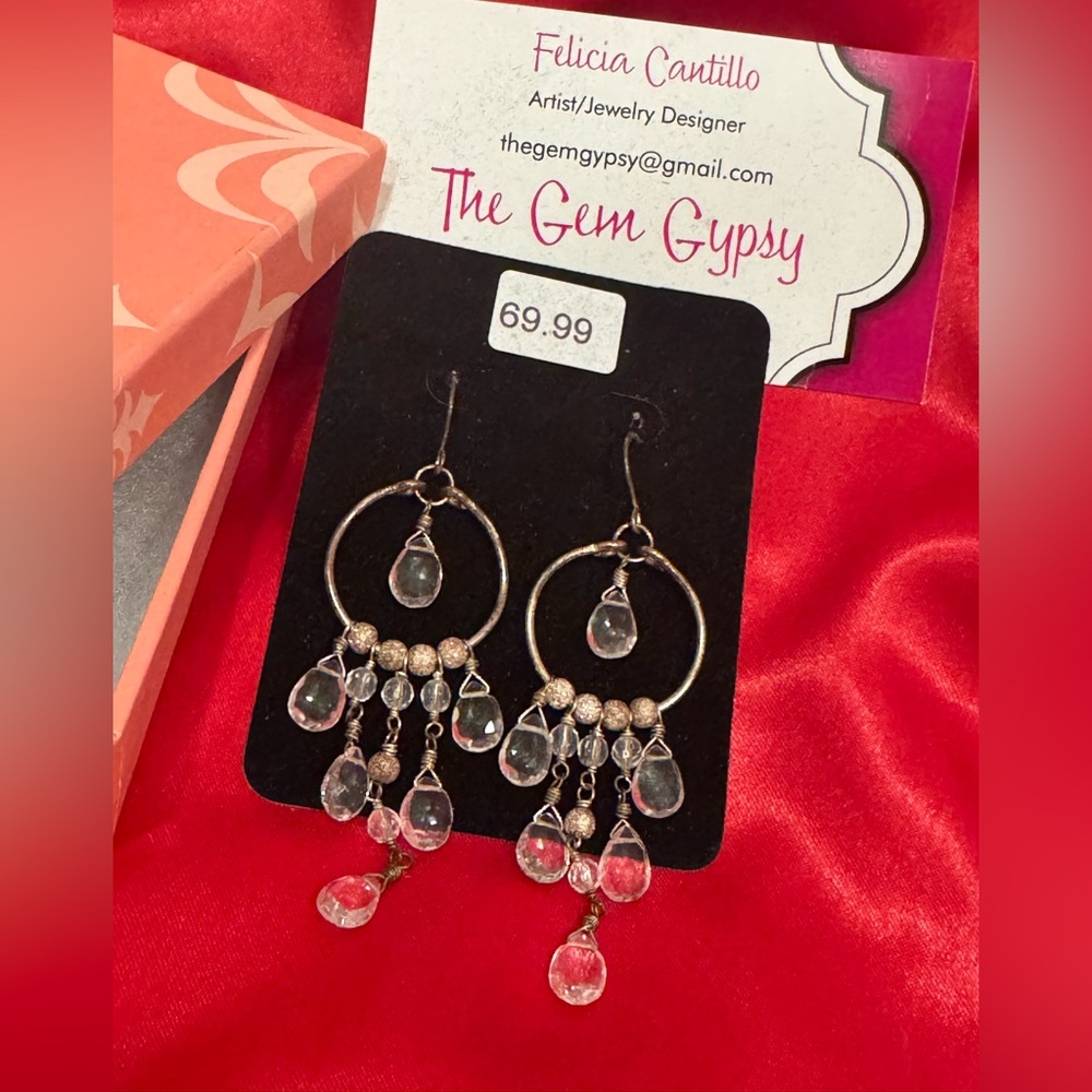 Chandelier designer Earrings crystal drop antique gold tone NIB original tag